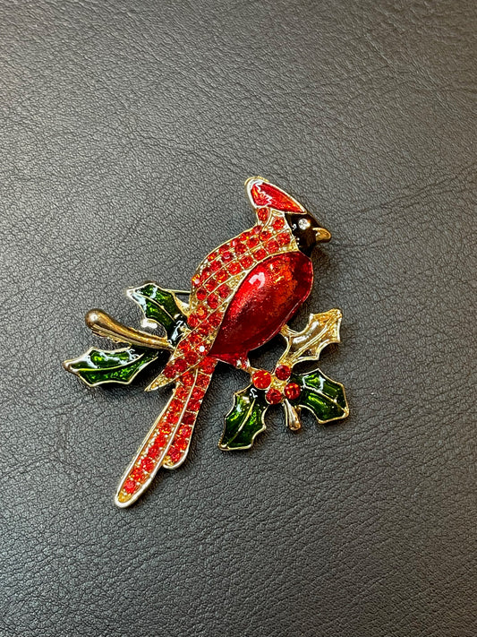 Broche navideño pájaro rojo