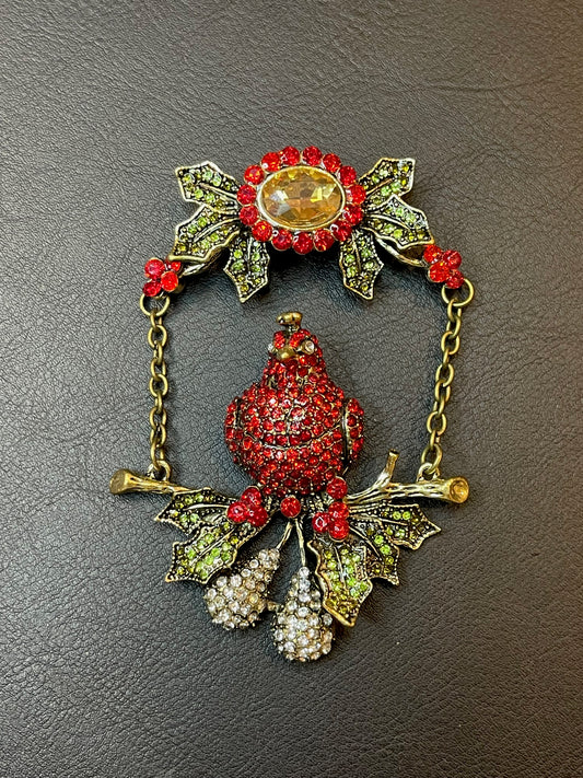 Broche navideño pájaro rojo